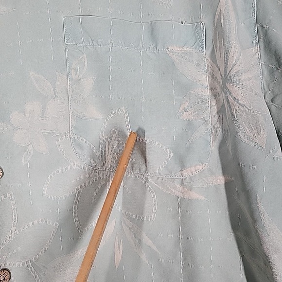 Tommy Bahama Shirt Men's L Green Silk Embroidered Floral Hawaiian Casual Beach - Picture 4 of 12